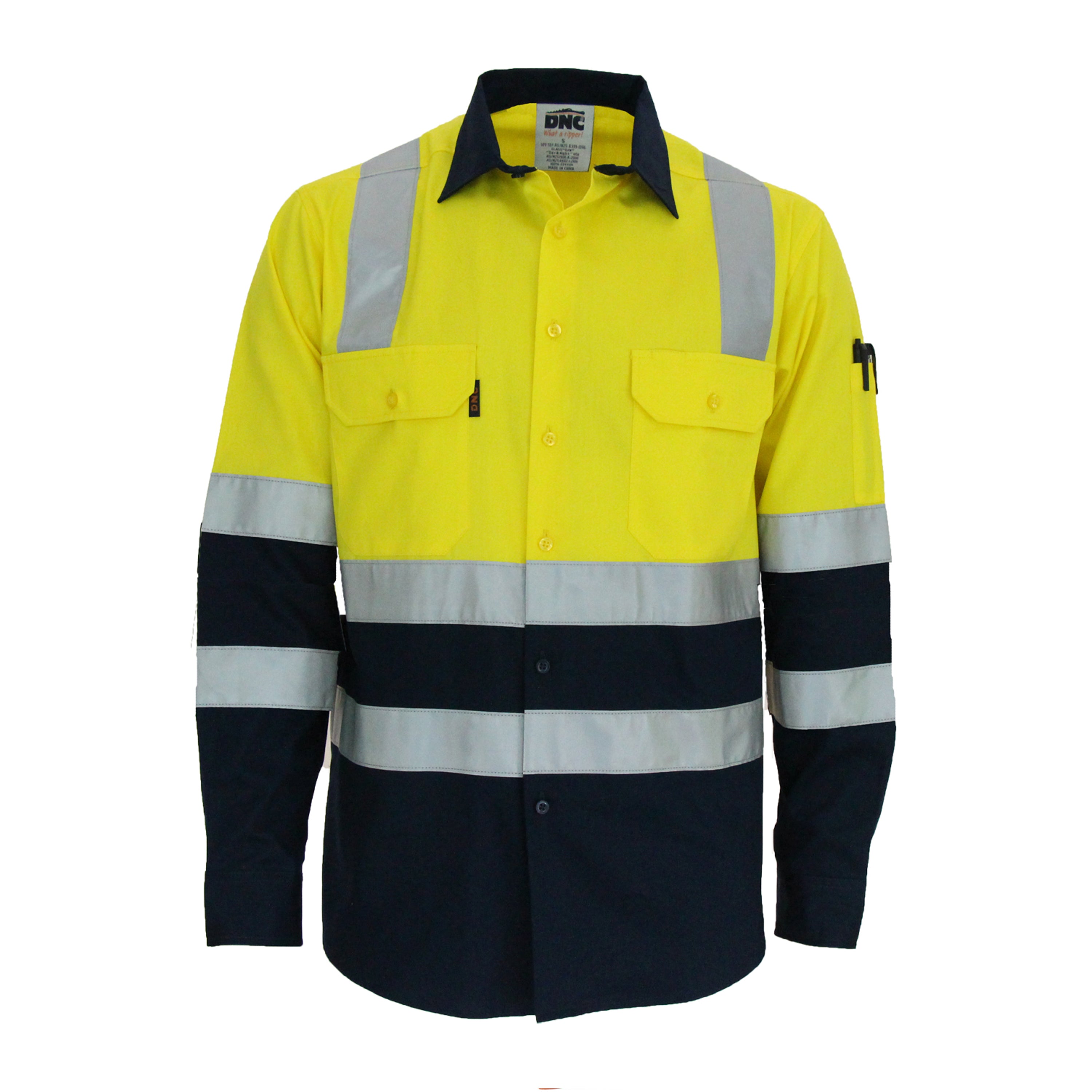 DNC 3547 Hi-vis 2tone Lightweight Cotton Bio-motion X-back L/s With CSR Tape