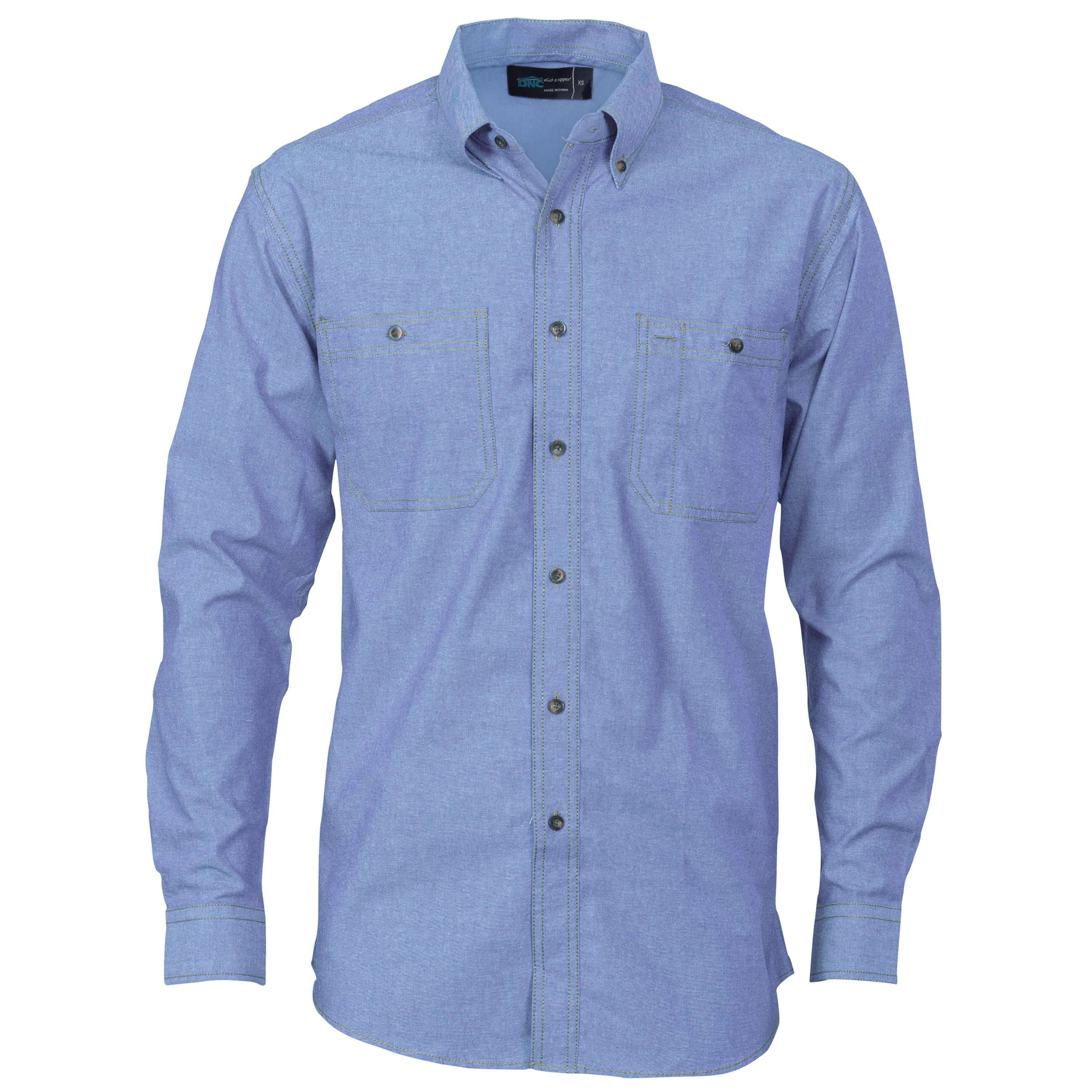 DNC 4102 Cotton Chambray Shirt with Twin Pocket Long Sleeve - Chambray