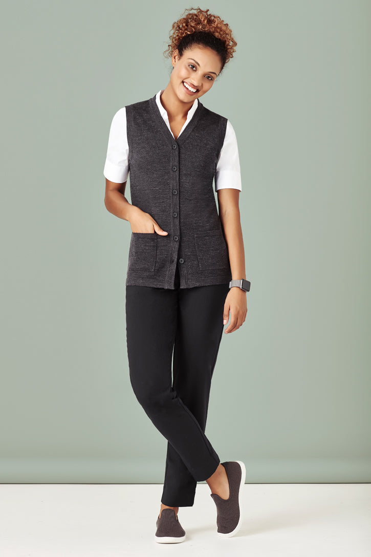 Biz care CK961LV Women's Button Front Knit Vest