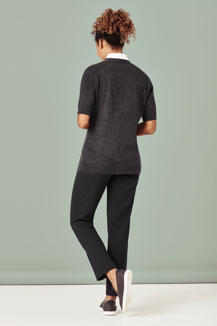 Biz care CK962LC Women's Zip Front Short Sleeve Knit