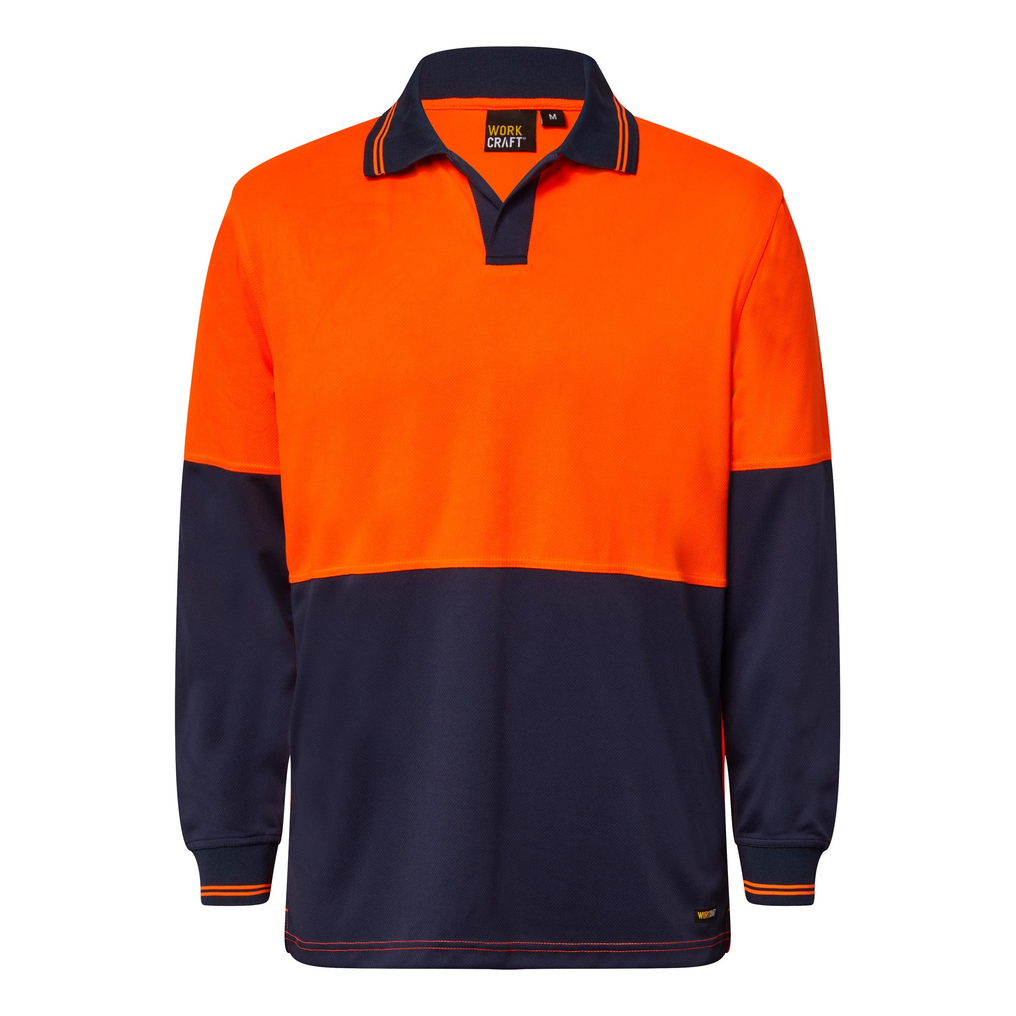 Workcraft WSP206 Hi vis Two Tone Food Industry Long Sleeve Micromesh Polo With No Pocket Or Buttons