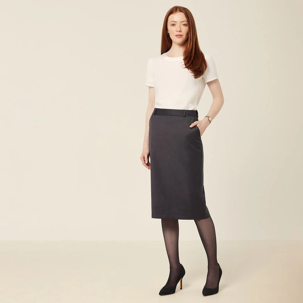 NNT CAT2RW Wool Blend Twill Secret Waist Midi Skirt