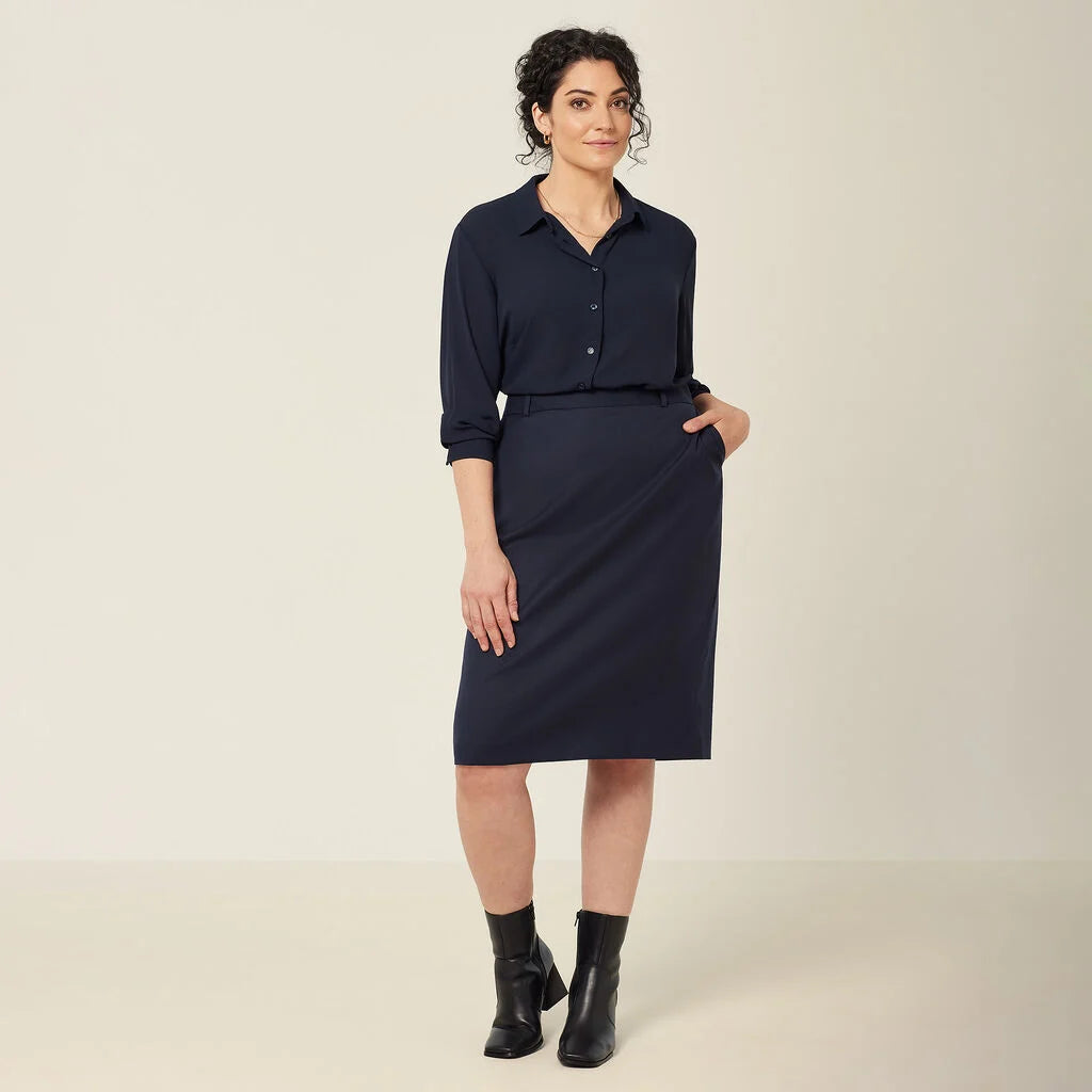 NNT CAT2RW Wool Blend Twill Secret Waist Midi Skirt