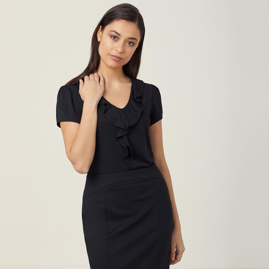 NNT CAT48H Matt Jersey Cap Sleeve Ruffle Neck T-top