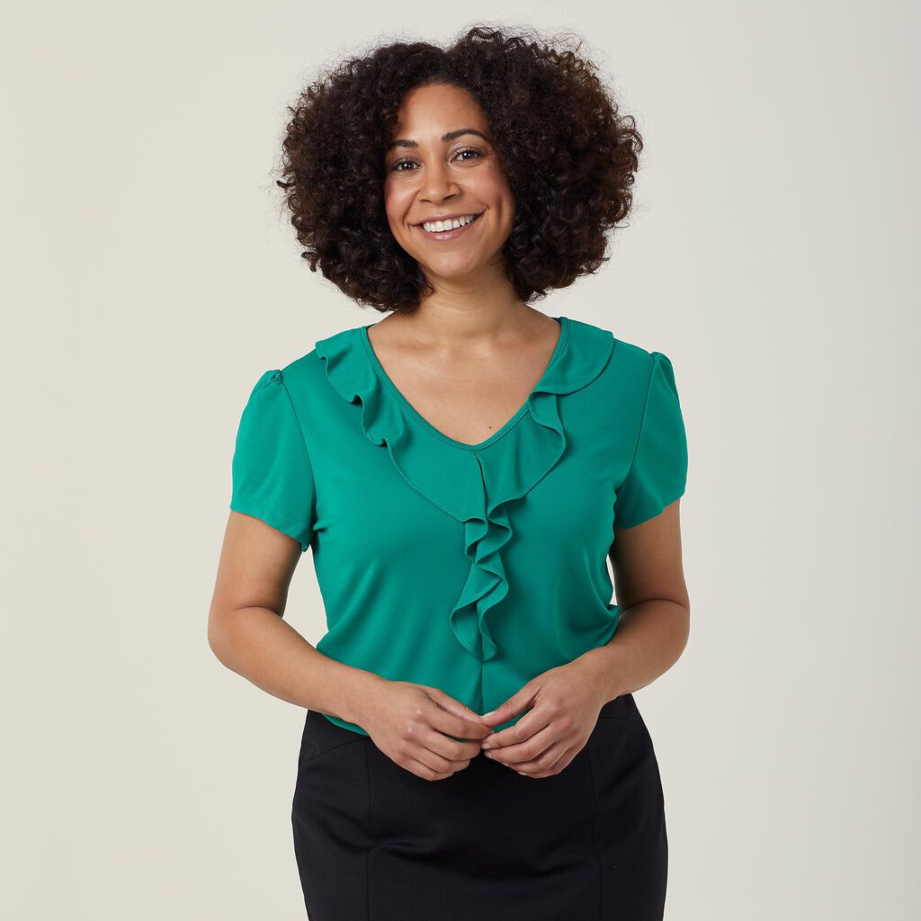 NNT CAT48H Matt Jersey Cap Sleeve Ruffle Neck T-top