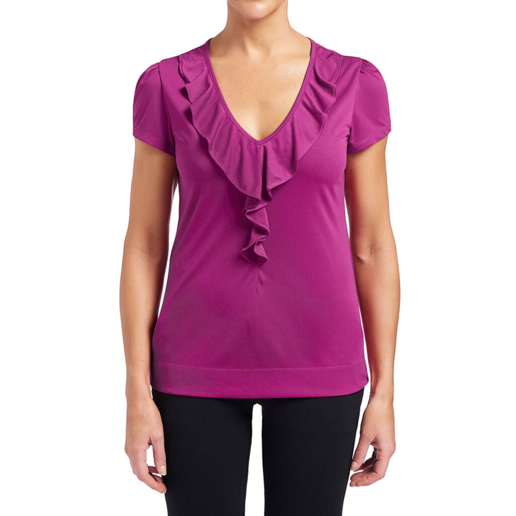 NNT CAT48H Matt Jersey Cap Sleeve Ruffle Neck T-top