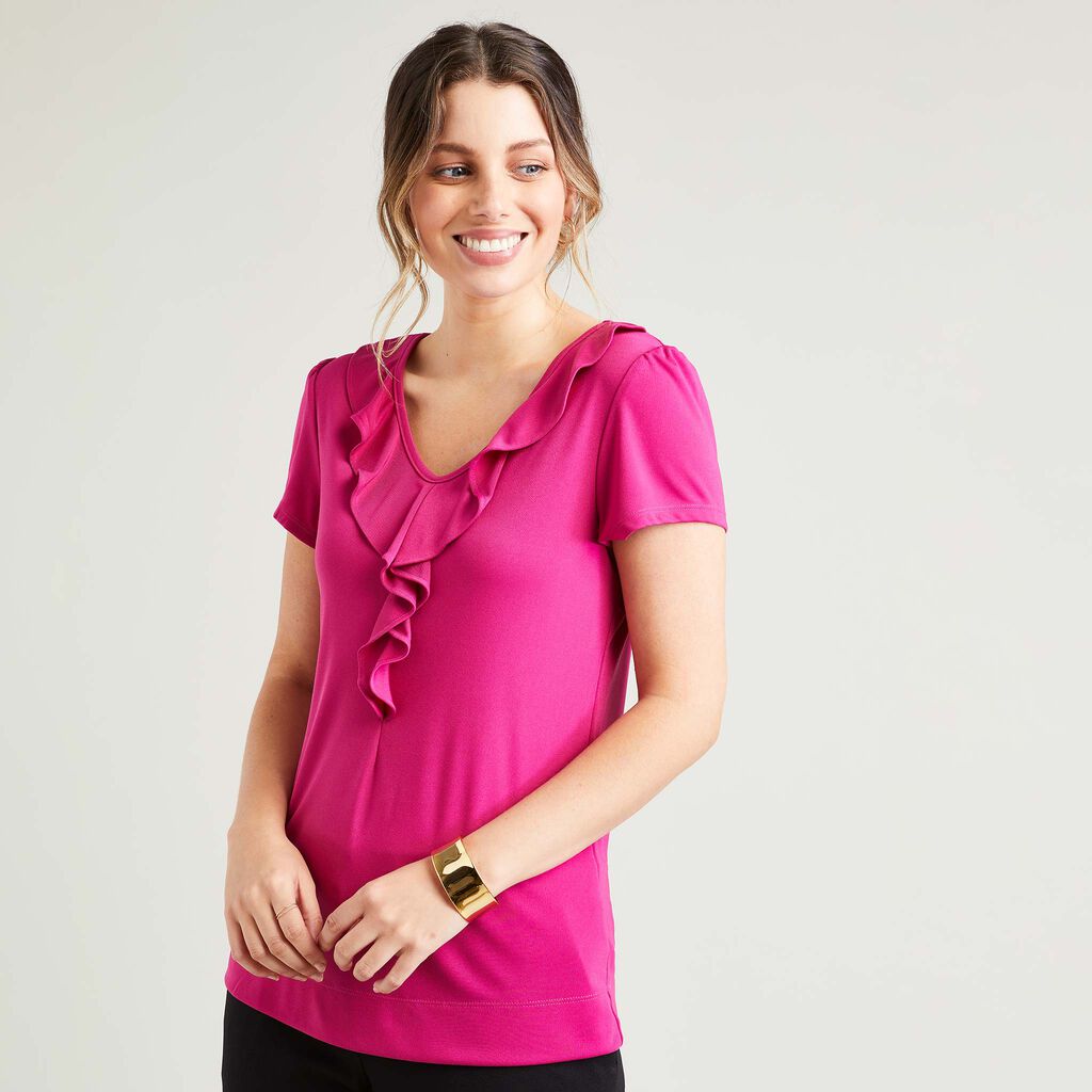 NNT CAT48H Matt Jersey Cap Sleeve Ruffle Neck T-top