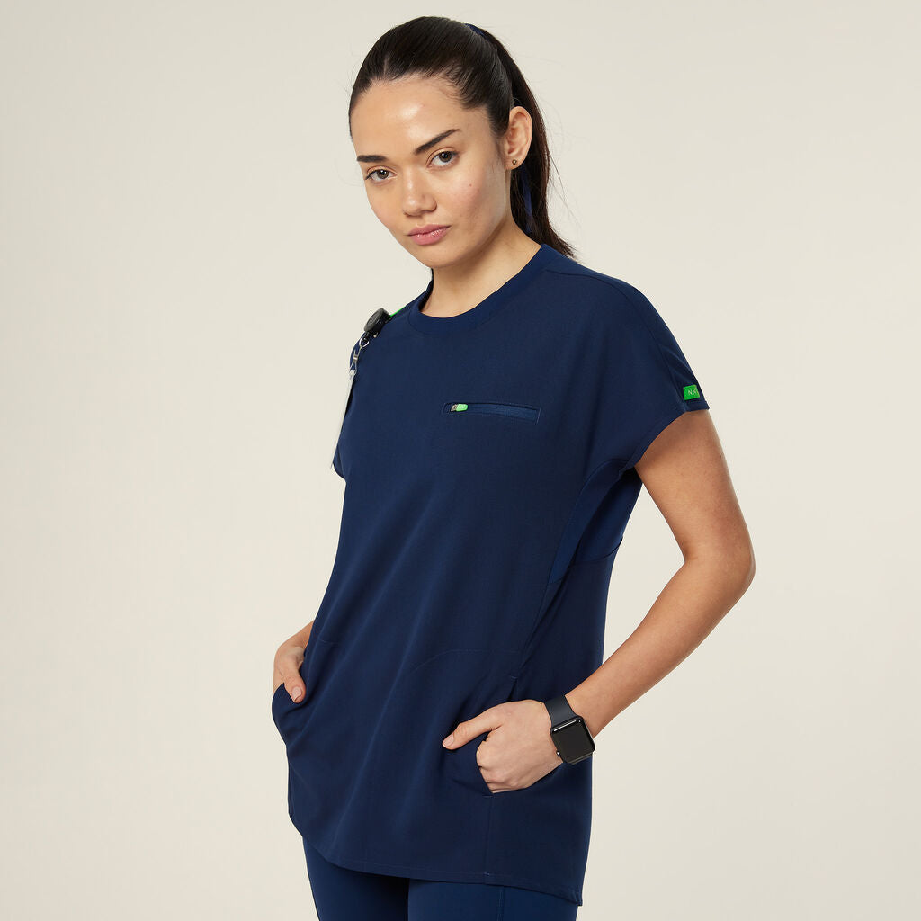 NNT CATUY7 Invigorate Crew Neck Scrub Top-Navy Blue