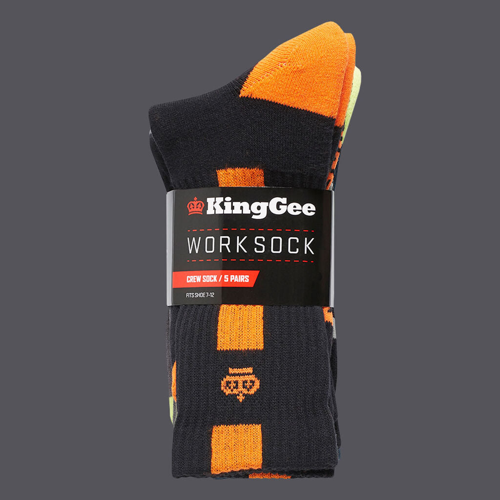 KingGee K09035 Crew Socks 5 Pack- Size 7-12