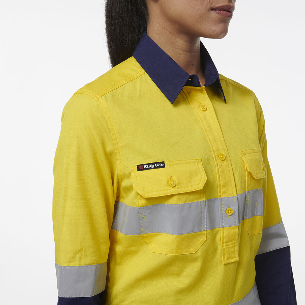 KingGee K44230 Women's Workcool Vented Closed Front Reflective Shirt