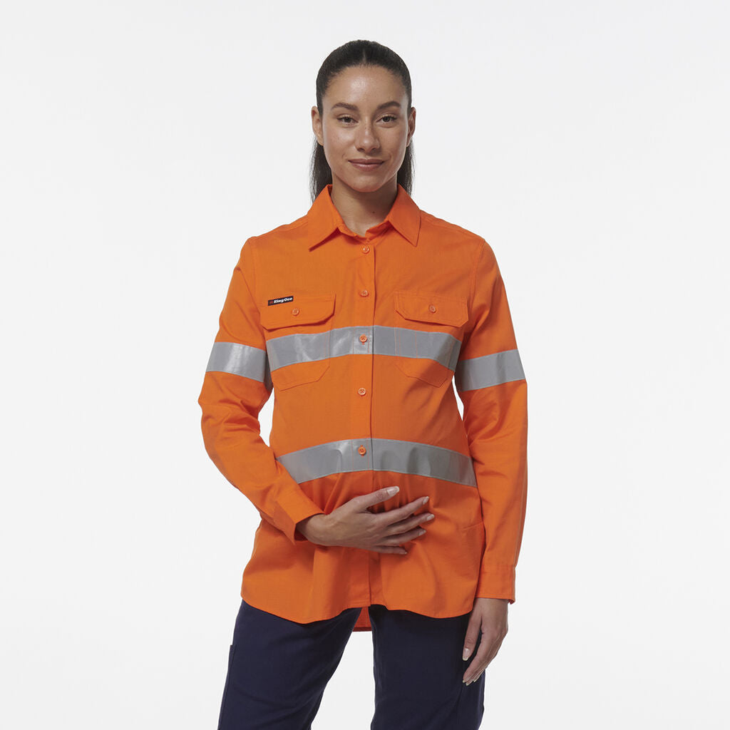 KingGee K44235 Women's Workcool Maternity Reflective Shirt-Orange