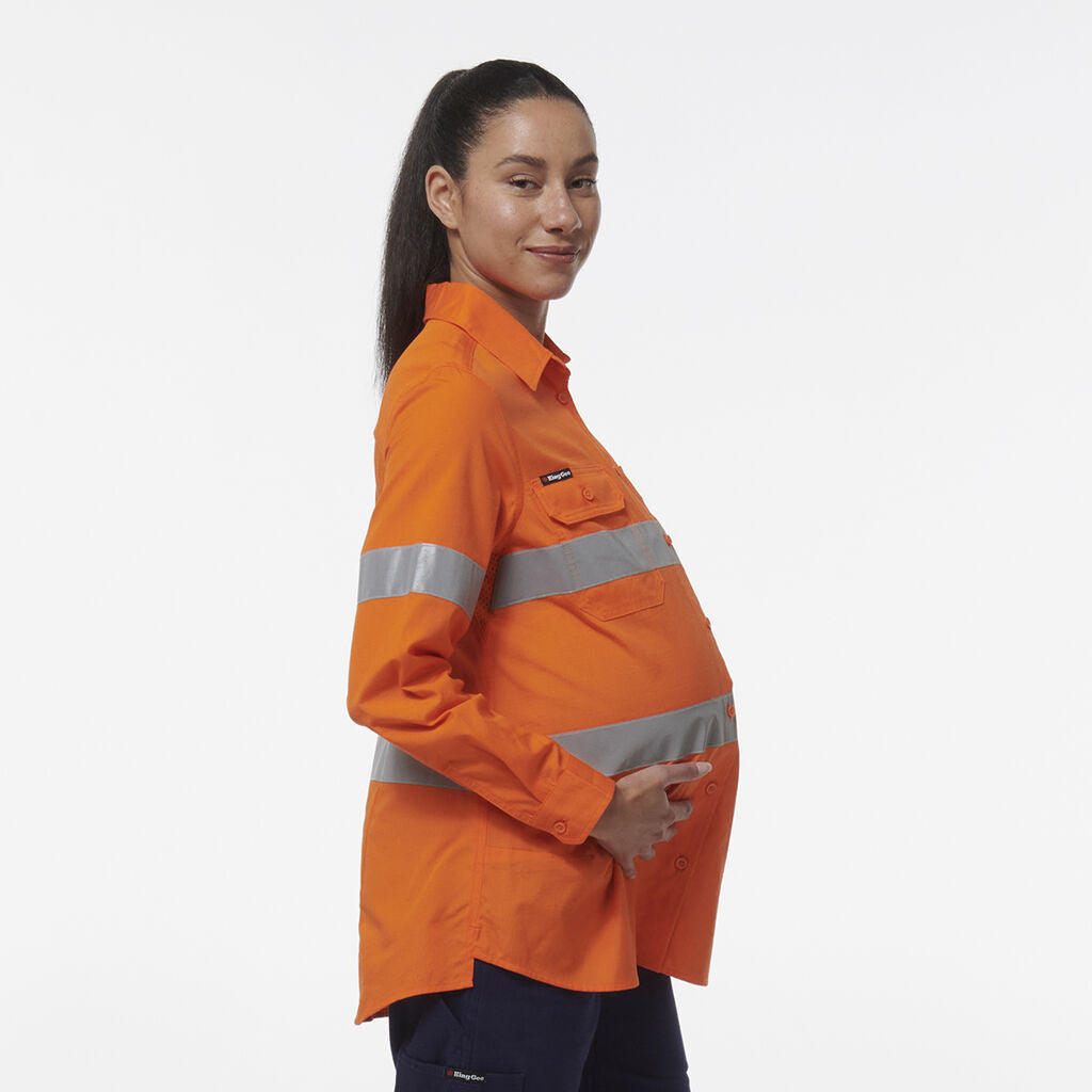 KingGee K44235 Women's Workcool Maternity Reflective Shirt-Orange