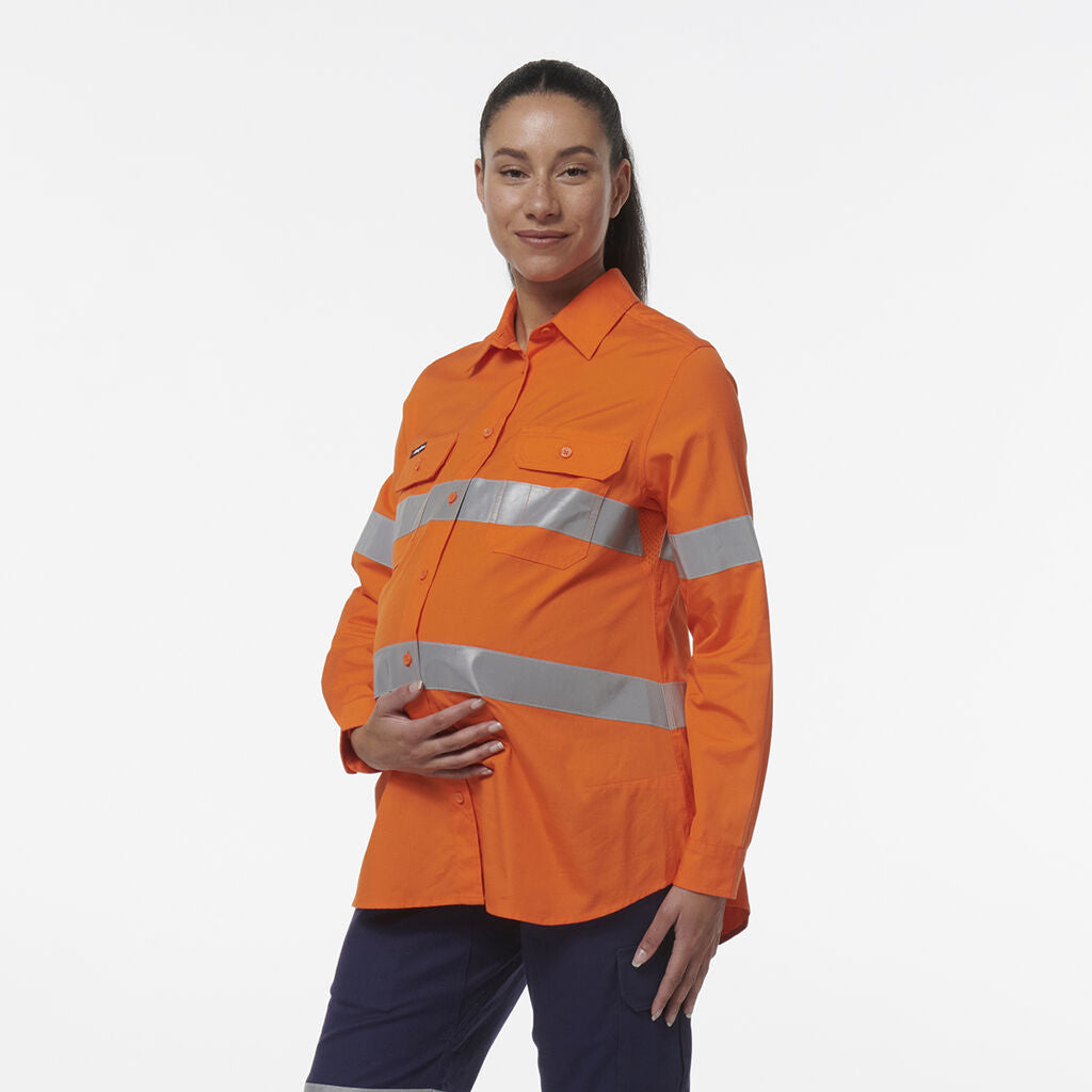 KingGee K44235 Women's Workcool Maternity Reflective Shirt-Orange
