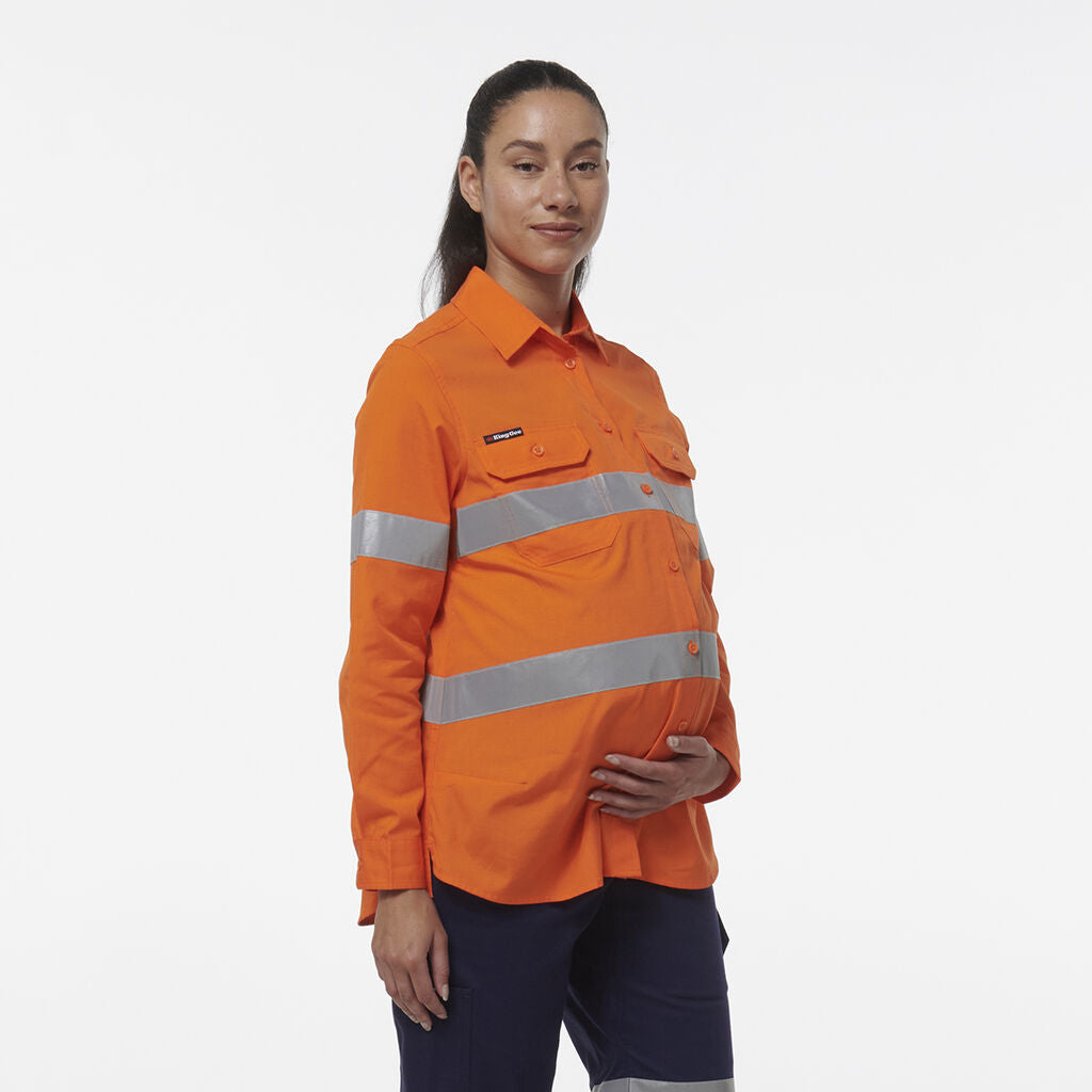 KingGee K44235 Women's Workcool Maternity Reflective Shirt-Orange