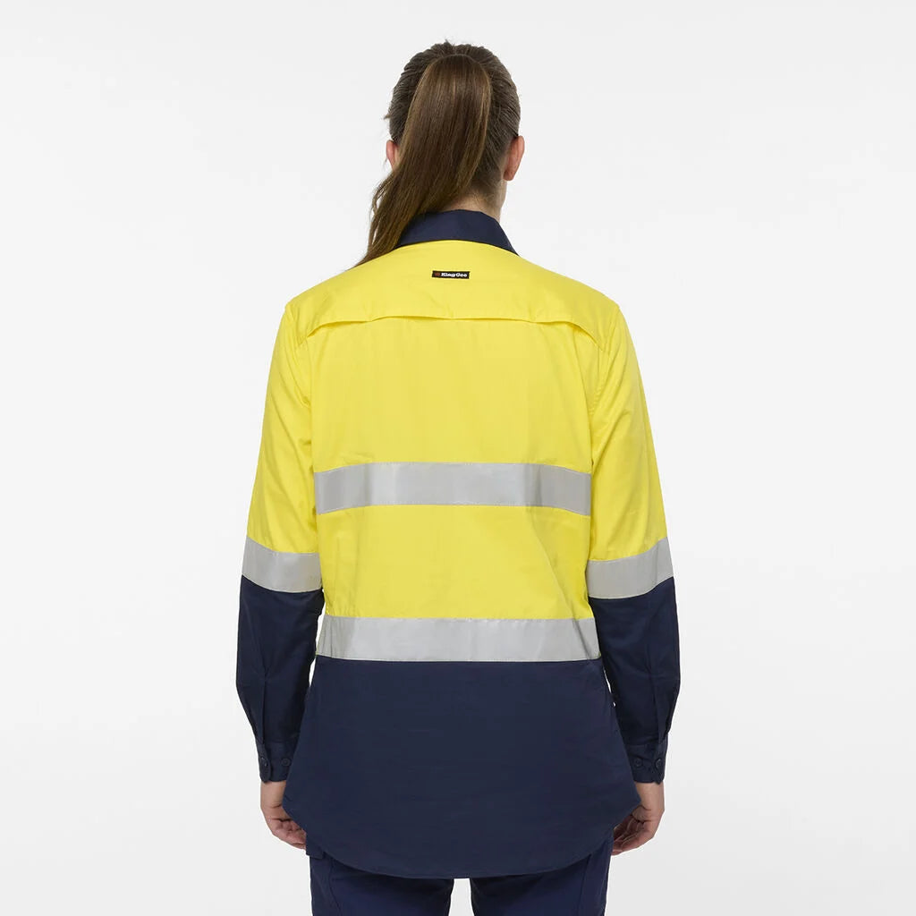 KingGee K44244 Women's Originals Spliced Drill Shirt-Yellow/Navy