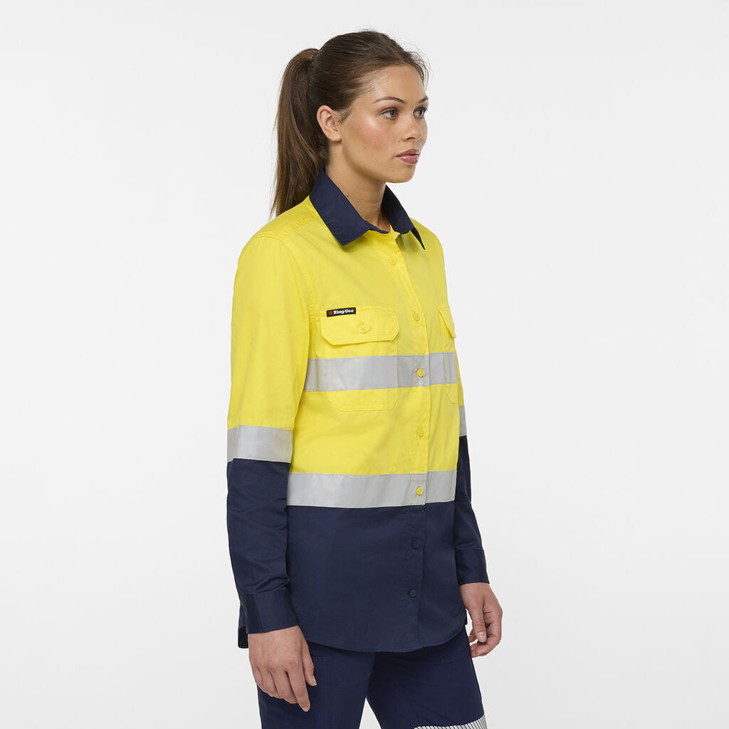 KingGee K44244 Women's Originals Spliced Drill Shirt-Yellow/Navy