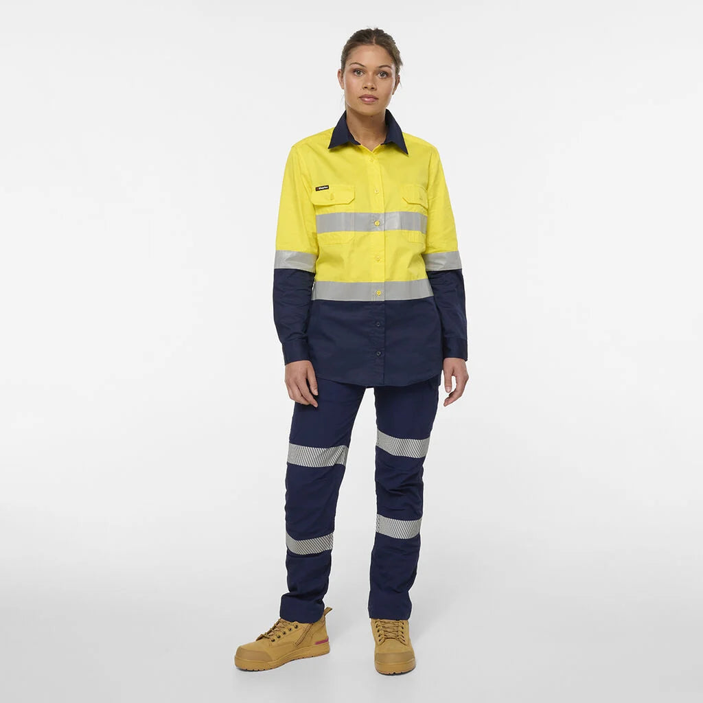 KingGee K44244 Women's Originals Spliced Drill Shirt-Yellow/Navy