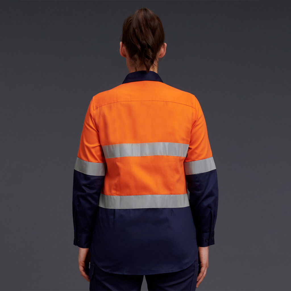KingGee K44532 Ladies Hi-vis Reflective Spliced Drill Shirt L/S