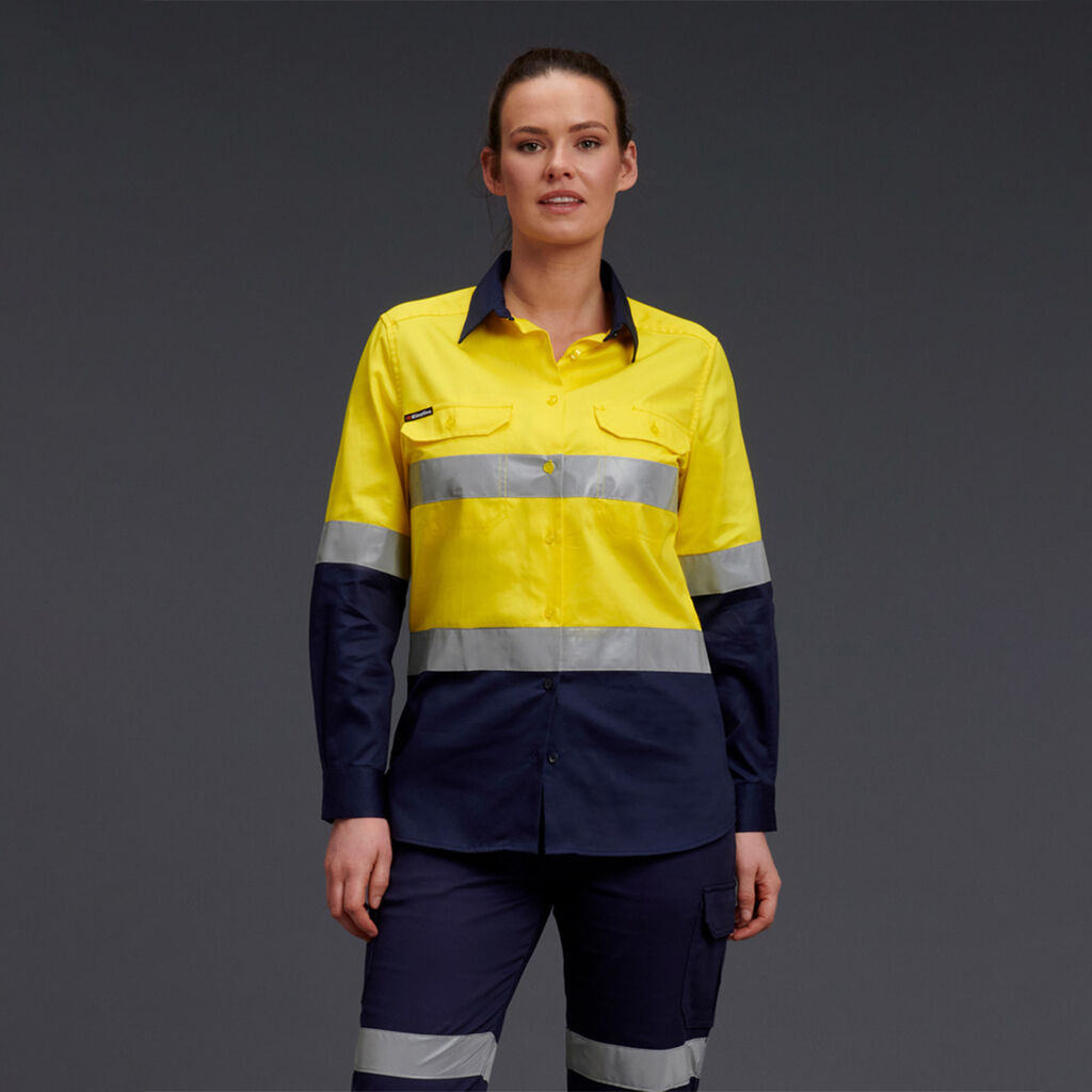 KingGee K44532 Ladies Hi-vis Reflective Spliced Drill Shirt L/S