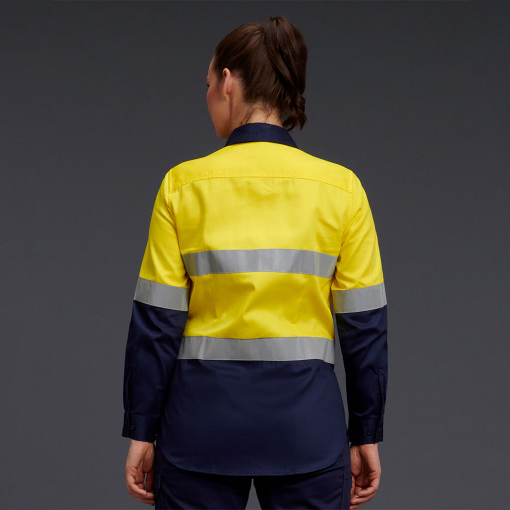 KingGee K44532 Ladies Hi-vis Reflective Spliced Drill Shirt L/S