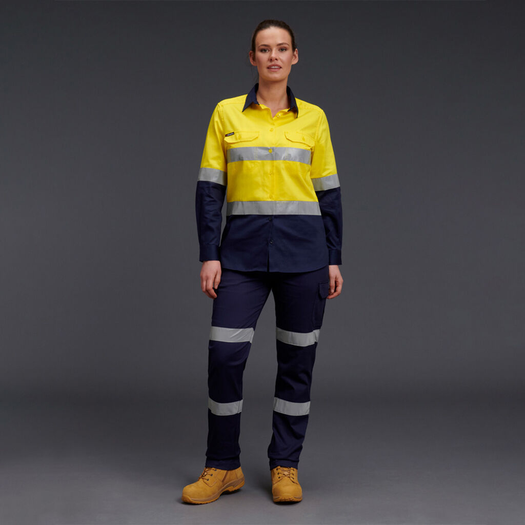 KingGee K44532 Ladies Hi-vis Reflective Spliced Drill Shirt L/S