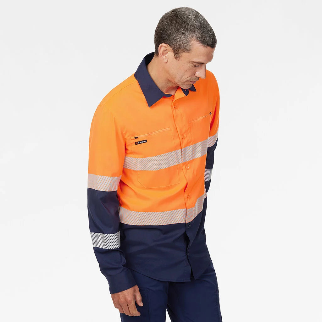 KingGee K54037 Dry Cool Hi Vis Spliced Taped Shirt Long Sleeve Shirt