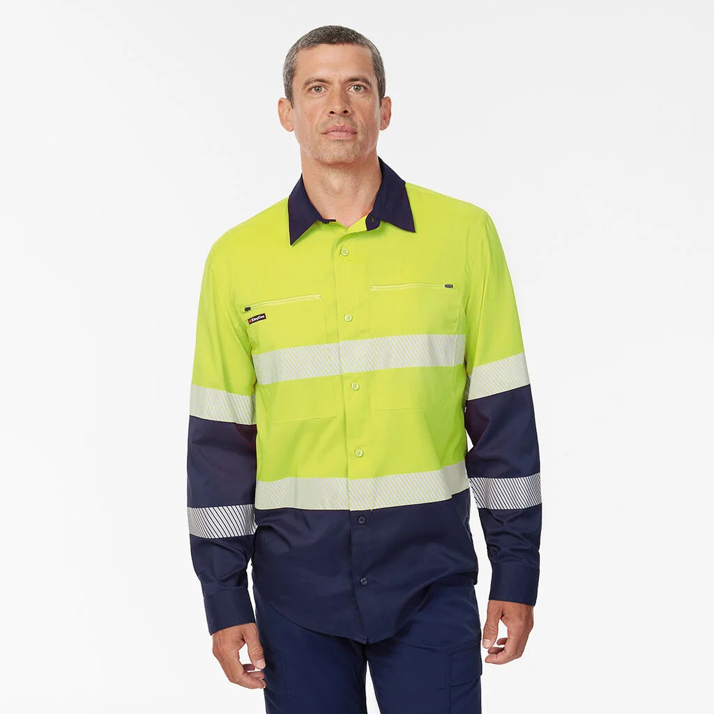 KingGee K54037 Dry Cool Hi Vis Spliced Taped Shirt Long Sleeve Shirt