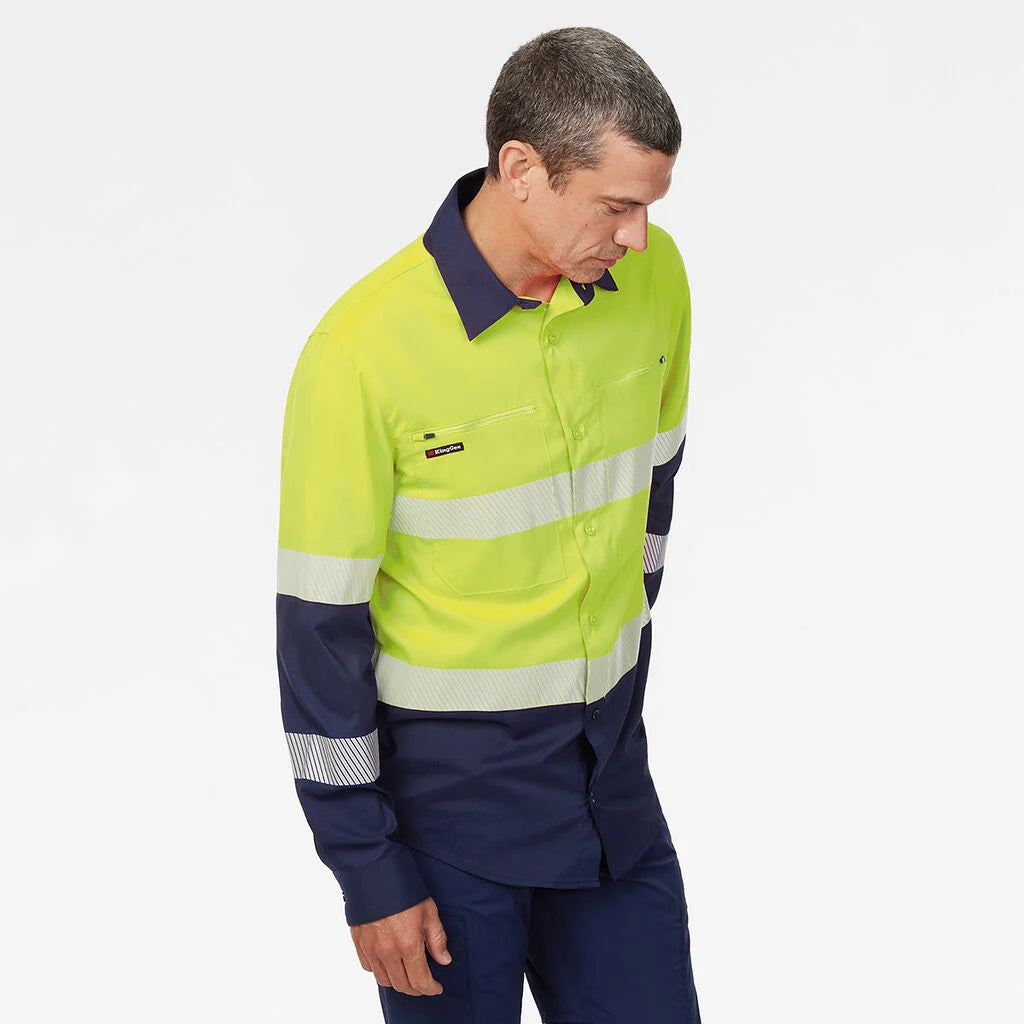 KingGee K54037 Dry Cool Hi Vis Spliced Taped Shirt Long Sleeve Shirt