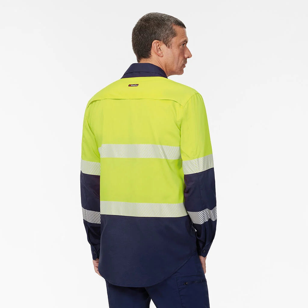 KingGee K54037 Dry Cool Hi Vis Spliced Taped Shirt Long Sleeve Shirt