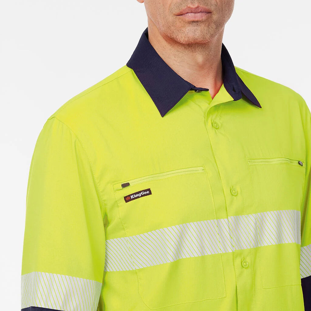 KingGee K54037 Dry Cool Hi Vis Spliced Taped Shirt Long Sleeve Shirt