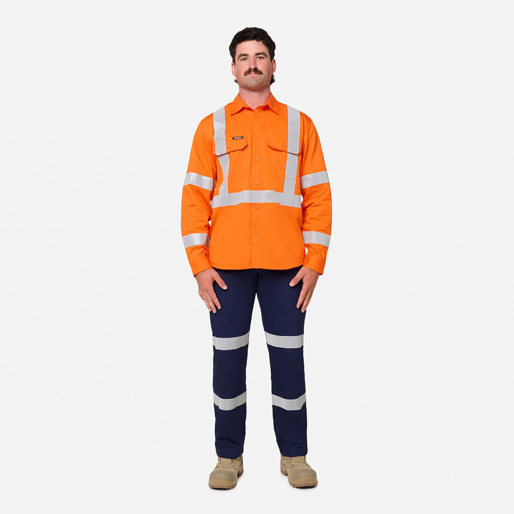 KingGee K54044 Originals NSW Rail Hi-vis Vented Taped Long Sleeve Shirt-Orange