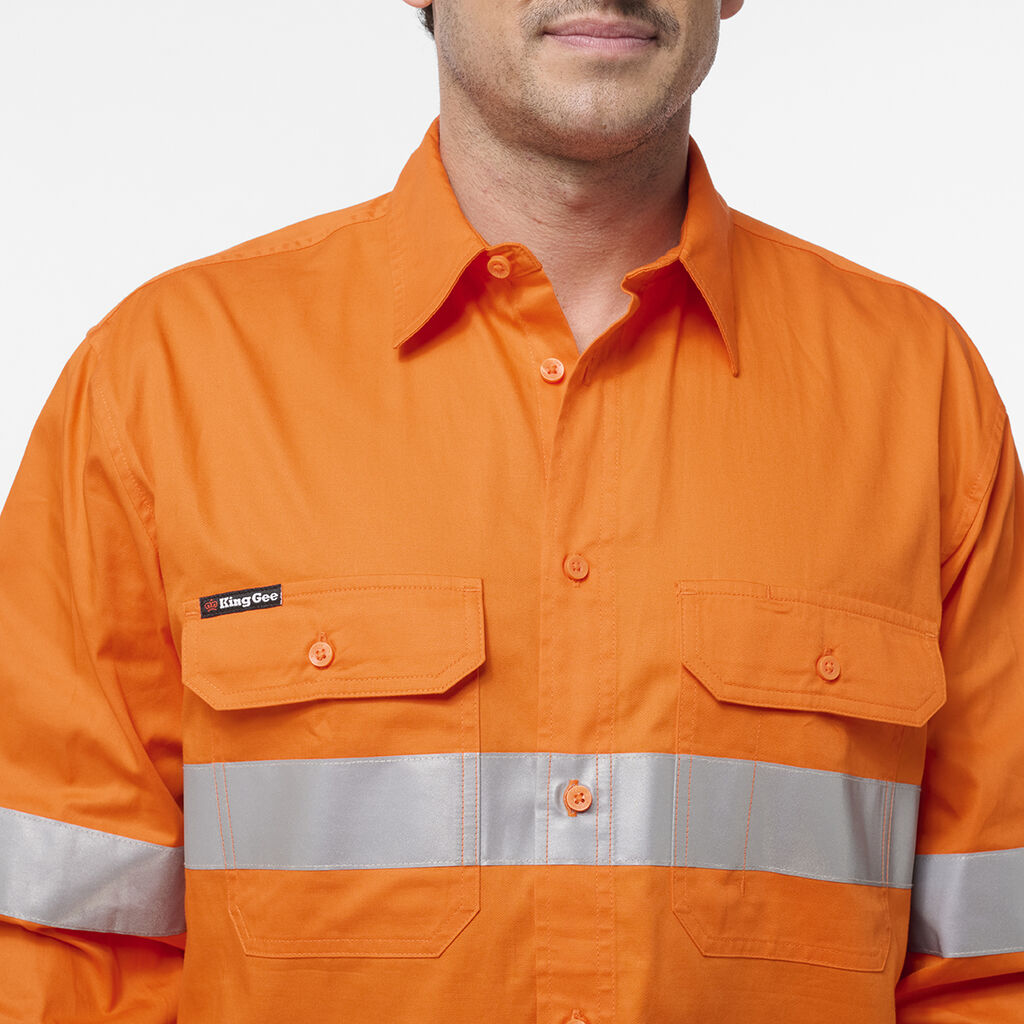 KingGee K54932 Originals Hi Vis Vented Taped Long Sleeve Shirt-Orange