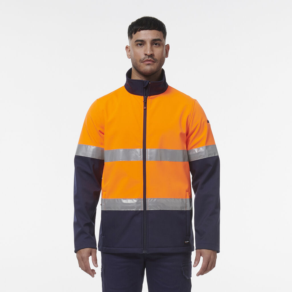 KingGee K55034 Reflective Spliced Softshell Jacket-Orange/Navy