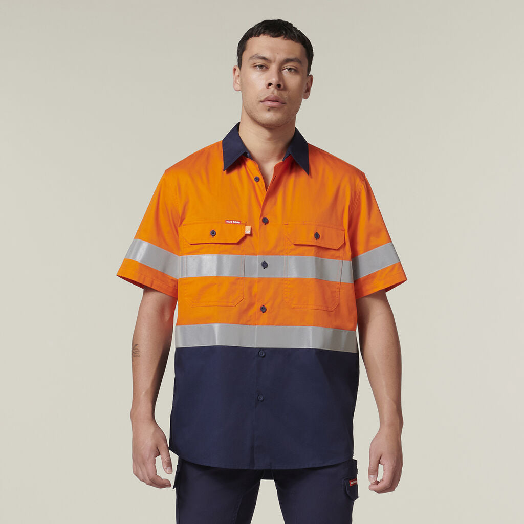 Hard Yakka Y07754 Short Sleeve Hi Vis 2 Tone Taped Vented Shirt