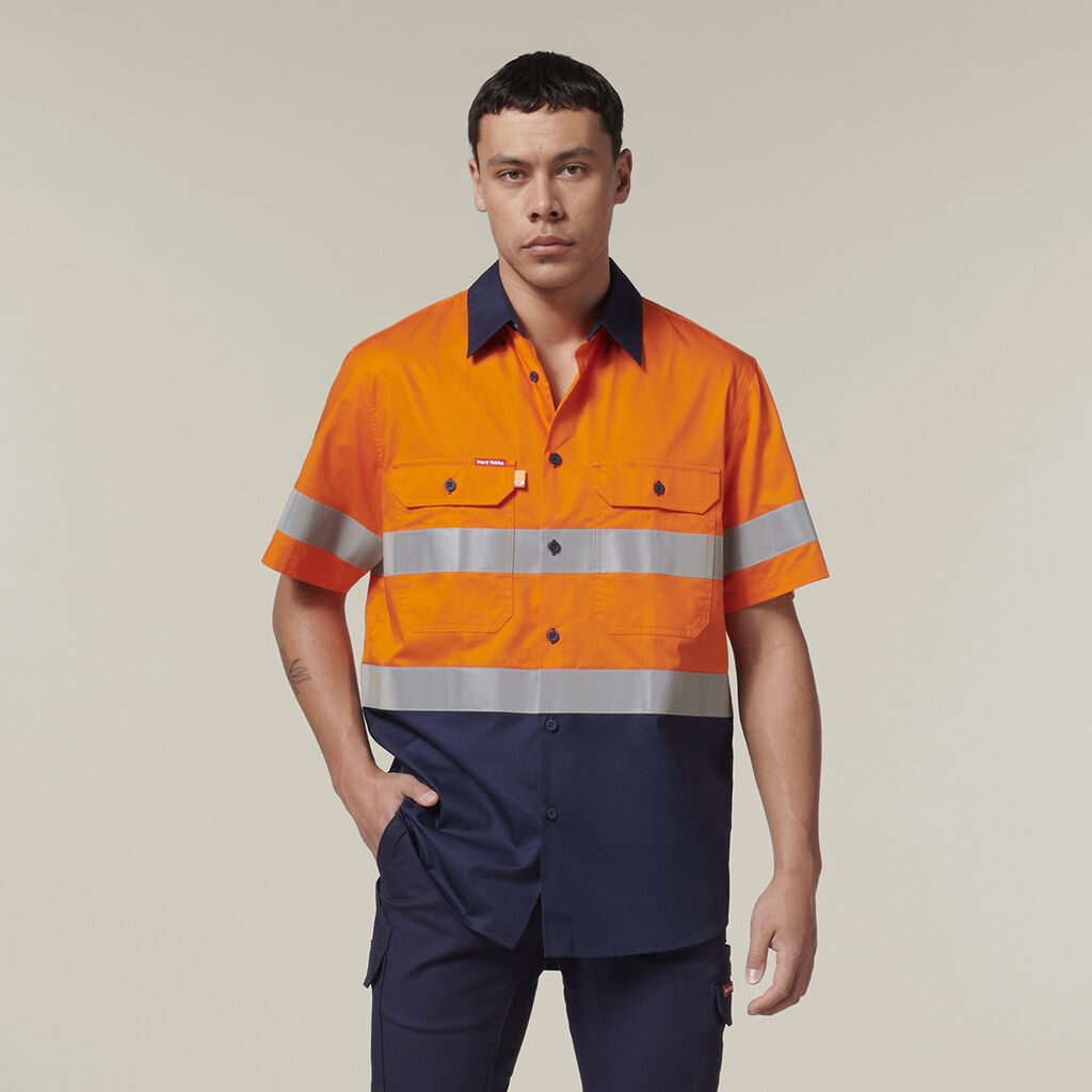 Hard Yakka Y07754 Short Sleeve Hi Vis 2 Tone Taped Vented Shirt