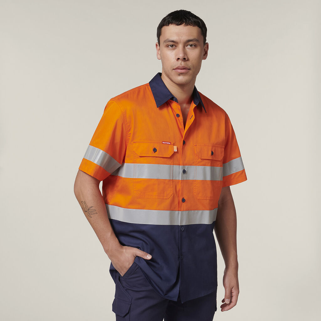 Hard Yakka Y07754 Short Sleeve Hi Vis 2 Tone Taped Vented Shirt