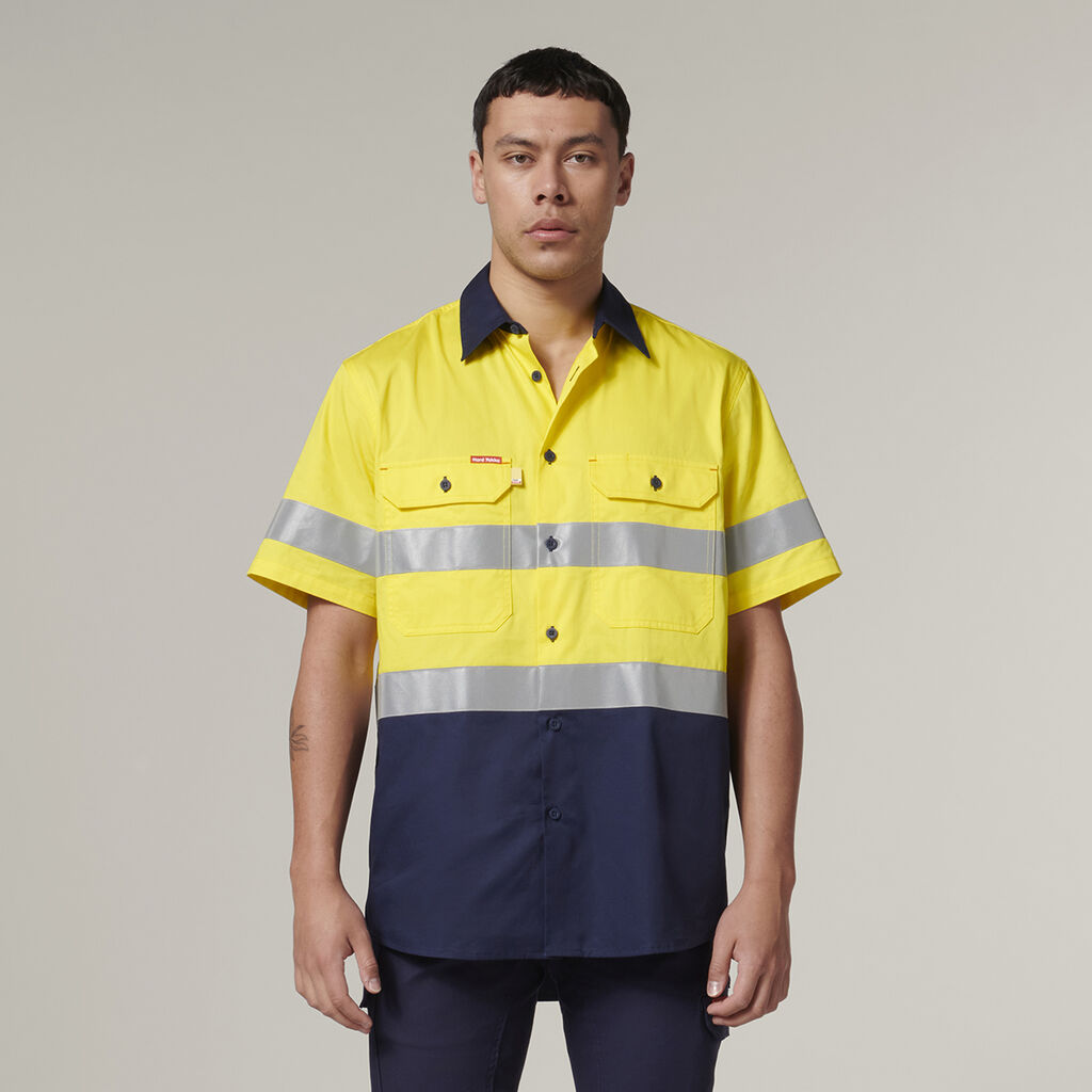 Hard Yakka Y07754 Short Sleeve Hi Vis 2 Tone Taped Vented Shirt