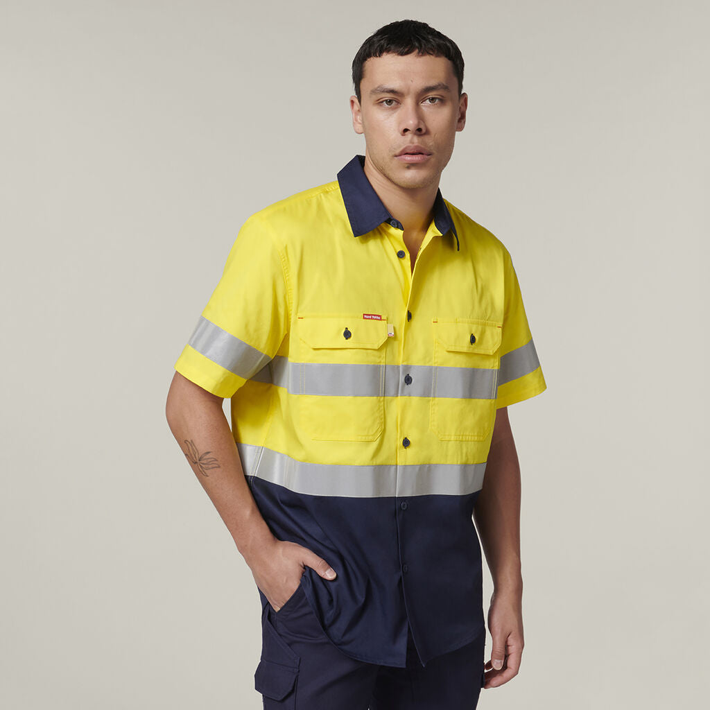 Hard Yakka Y07754 Short Sleeve Hi Vis 2 Tone Taped Vented Shirt