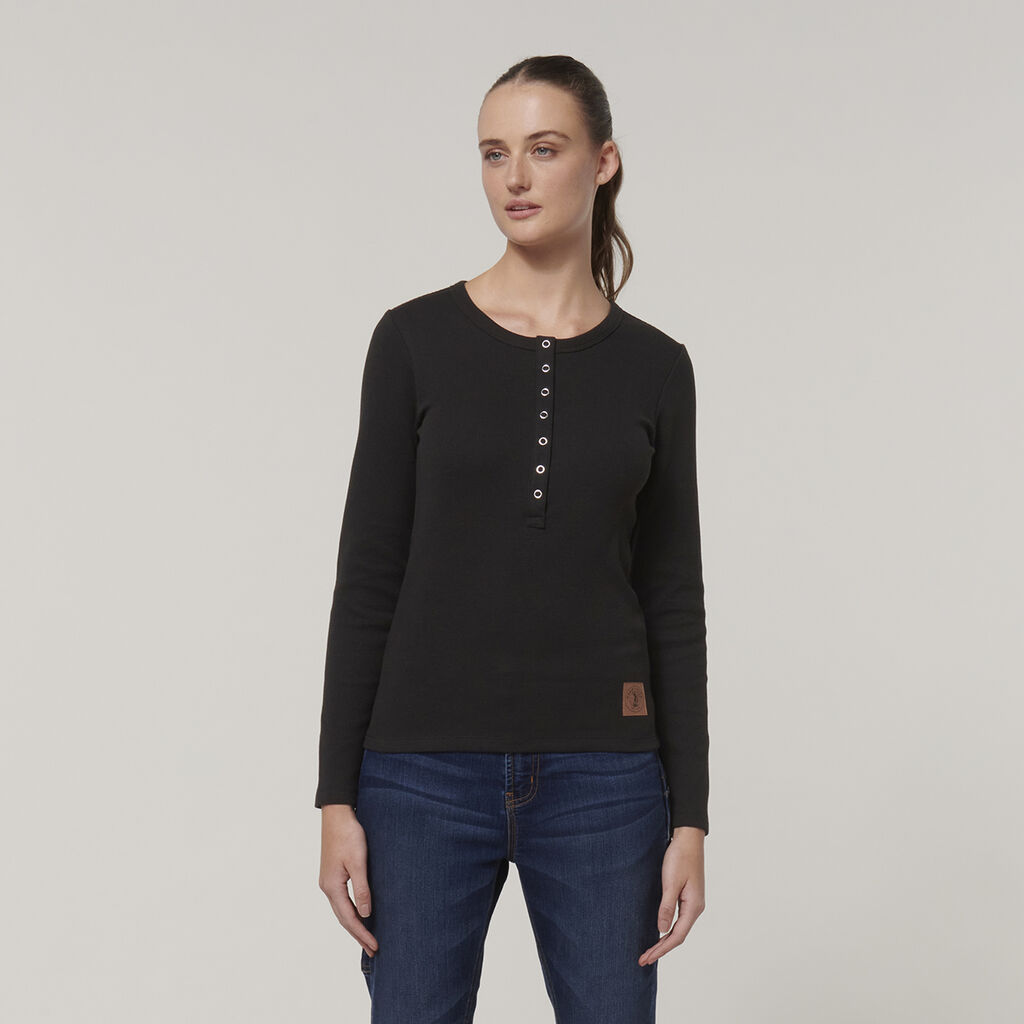Hard Yakka Y08237 Women's Henley-Black