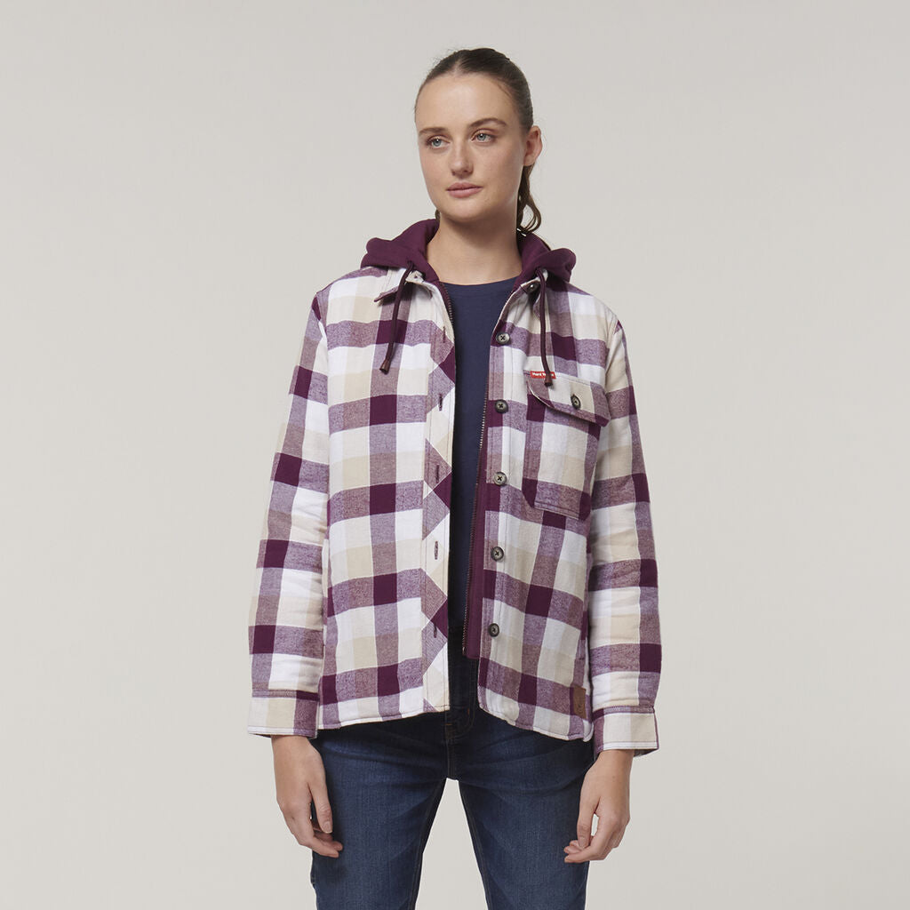 Hard Yakka Y08748 Women's Quilted Shacket-Potent Purple