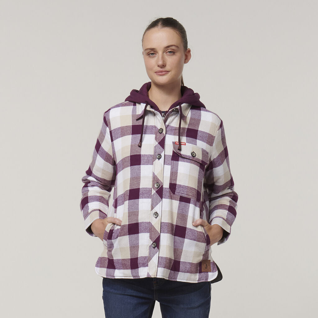 Hard Yakka Y08748 Women's Quilted Shacket-Potent Purple