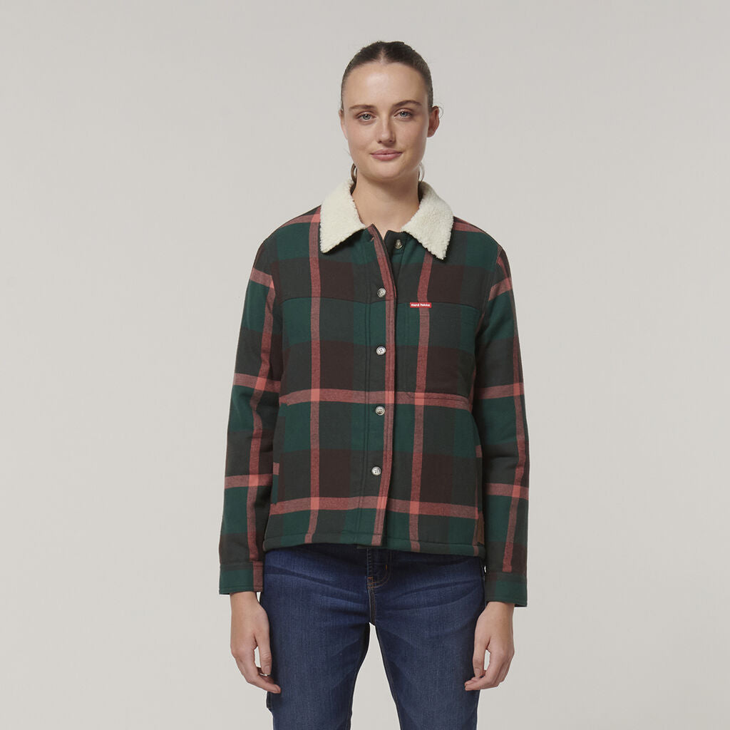 Hard Yakka Y08760 Women's Heritage Trucker Sherpa Jacket-Green Check