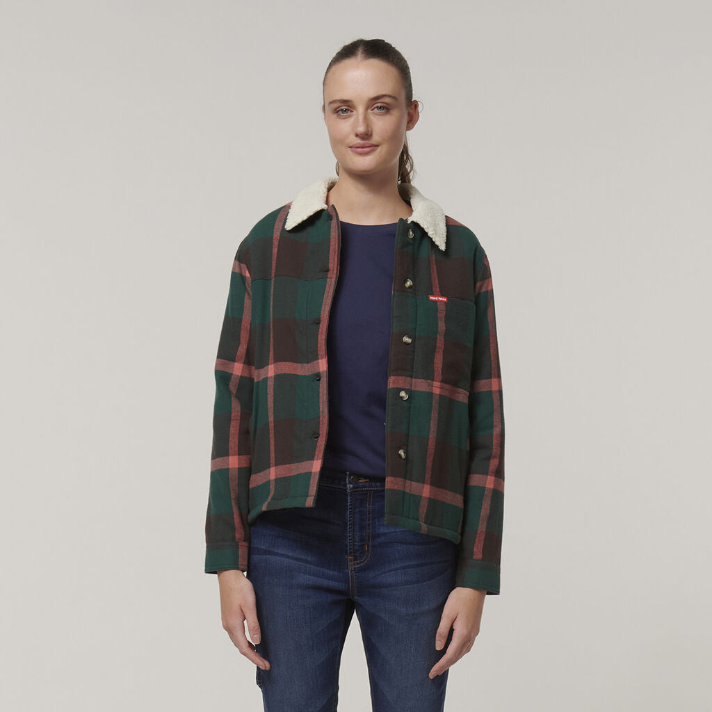Hard Yakka Y08760 Women's Heritage Trucker Sherpa Jacket-Green Check