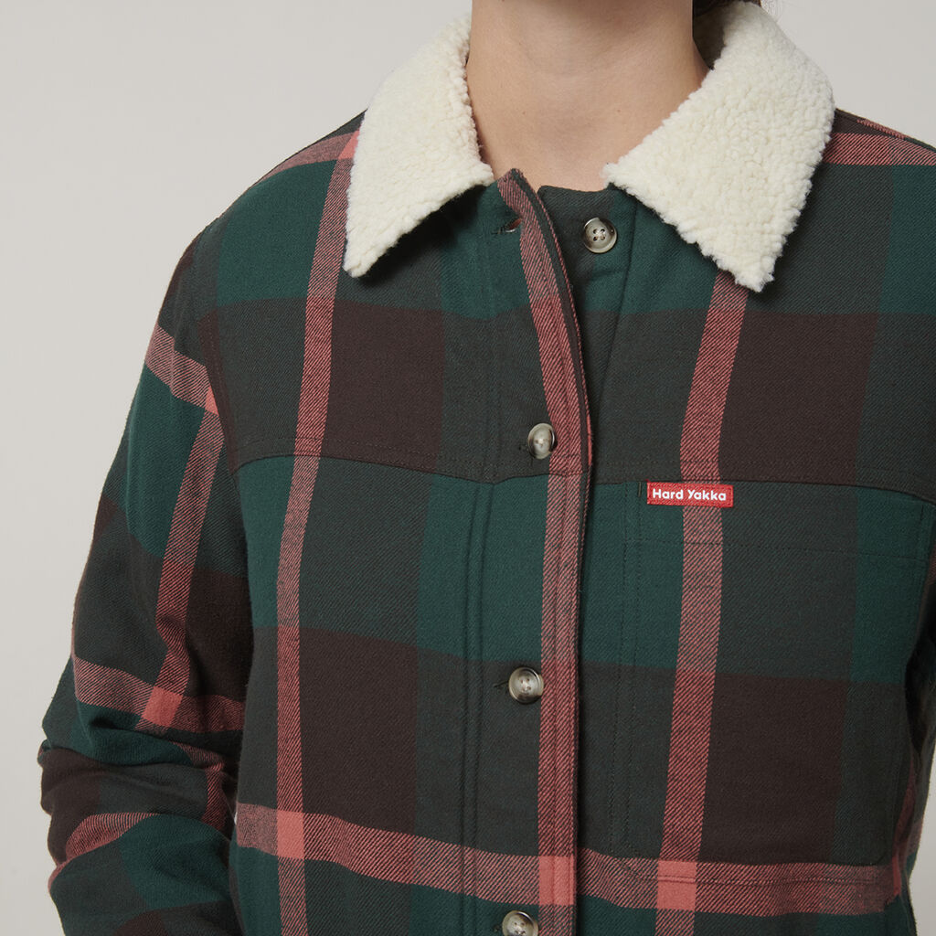 Hard Yakka Y08760 Women's Heritage Trucker Sherpa Jacket-Green Check