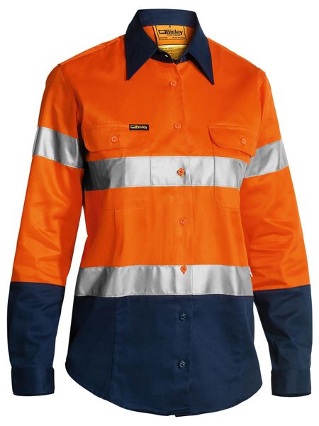 Bisley BLT6456 Two Tone Women's Hi-vis Drill 3m Reflective Tape L/s Shirt