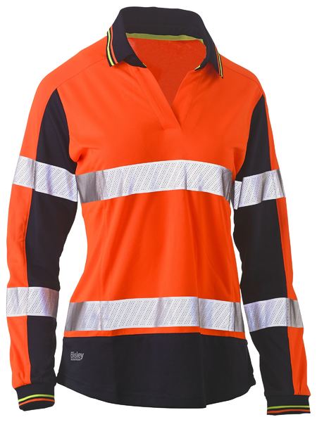 Bisley BKL6225T Women's L/s Taped Two Tone Hi-vis V-neck Polo