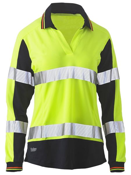 Bisley BKL6225T Women's L/s Taped Two Tone Hi-vis V-neck Polo