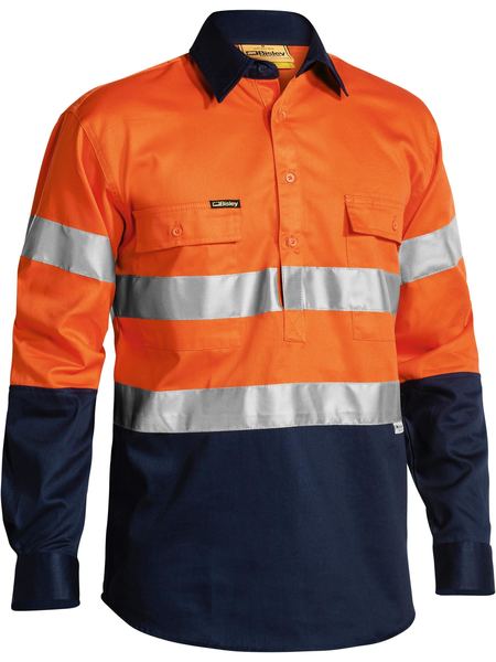 Bisley BTC6456 Two Tone Closed Front Hi-vis Drill 3m Reflective Tape L/S Shirt