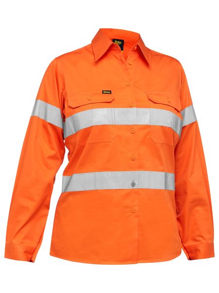 Bisley BL6897 Women’s Taped Hi-vis Cool Lightweight Drill Shirt-Orange