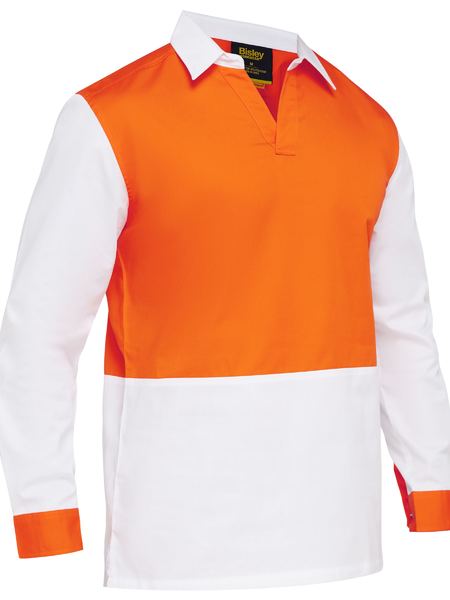 Bisley BS6405 Two Tone Hi Vis V-Neck Long Sleeve Shirt Orange/White